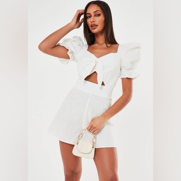 NWT Missguided cotton poplin tie front playsuit white | US 4 - Picture 1 of 5